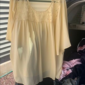 Shavonne Dorsey Cream and Yellow Embellished 3/4 Sleeve Blouse